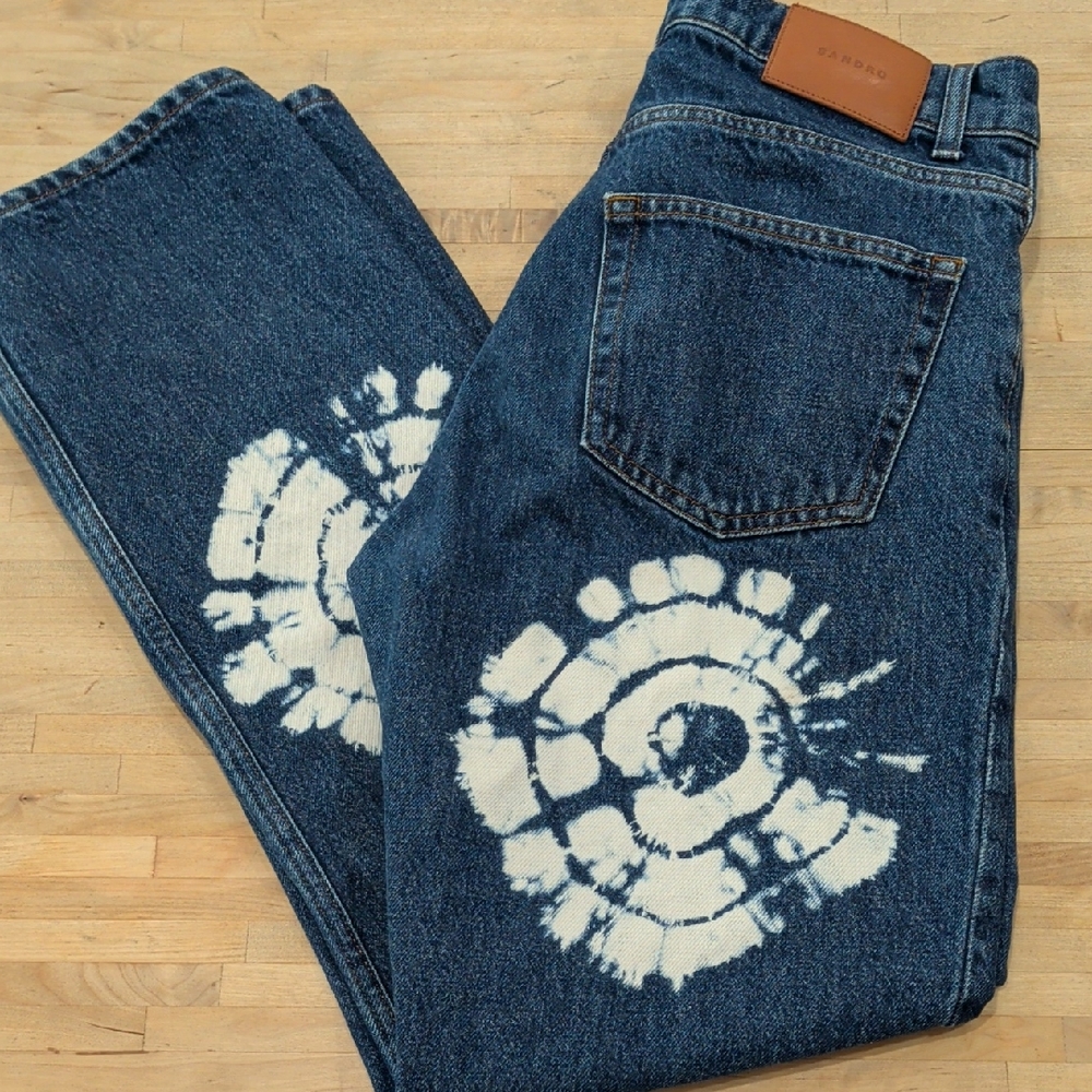 Sandro Indigo Tie-Dye Straight Leg Jeans